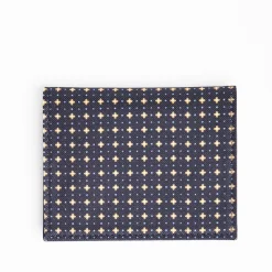 Dark Blue Silk And Leather Folding Card Holder - 10 Compartments