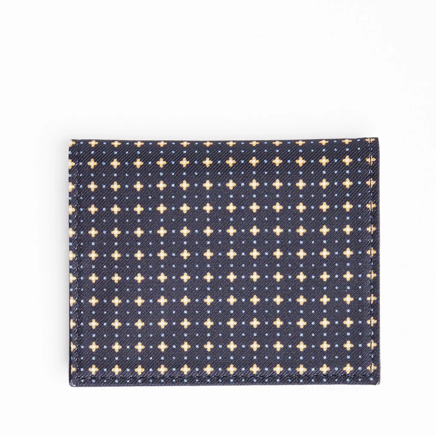 Dark Blue Silk And Leather Folding Card Holder - 10 Compartments