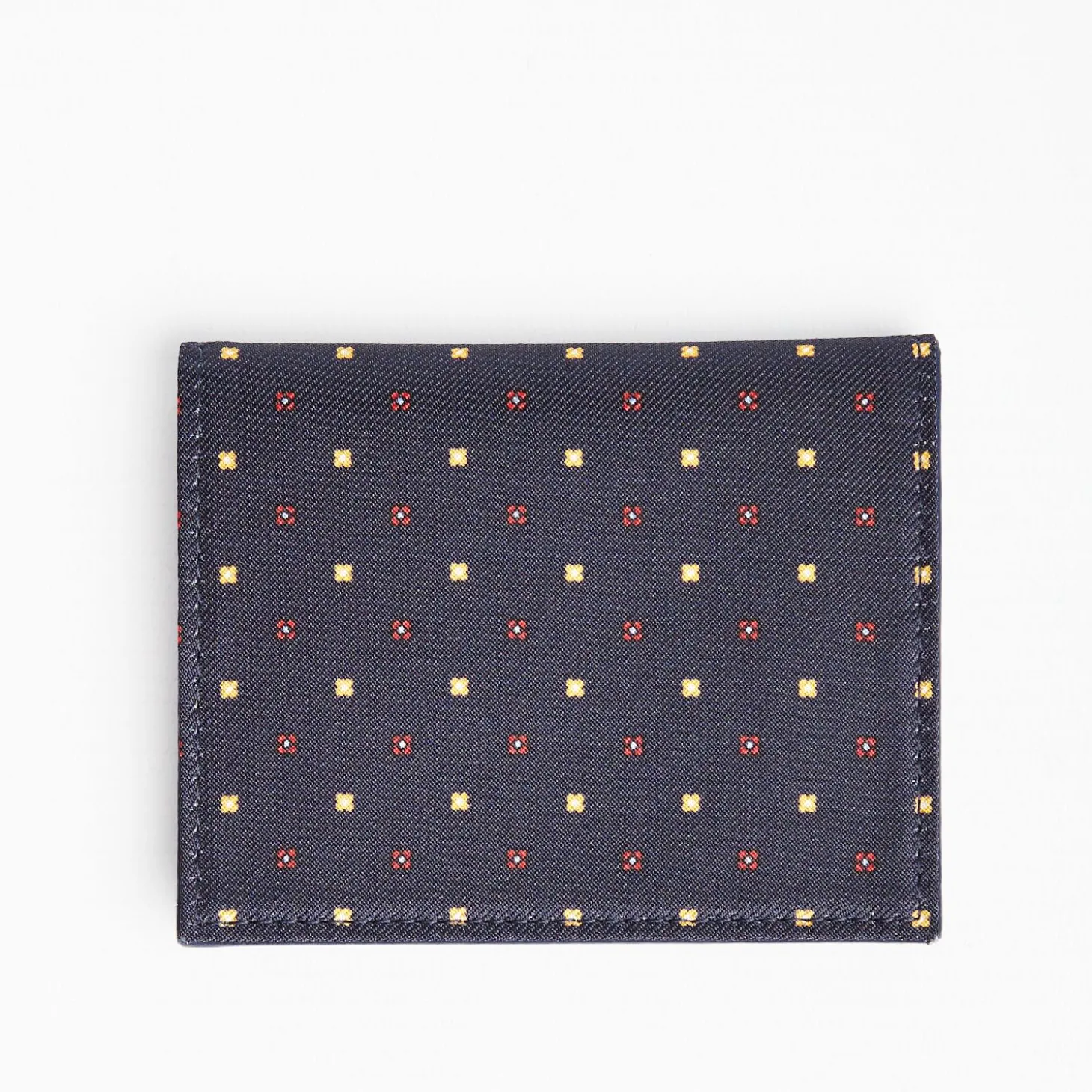 Dark Blue Silk And Leather Folding Card Holder - 10 Compartments