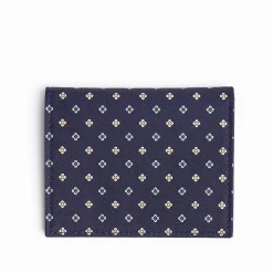 Dark Blue Silk And Leather Folding Card Holder - 10 Compartments
