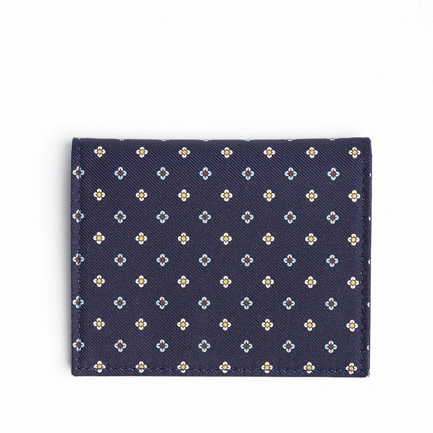 Dark Blue Silk And Leather Folding Card Holder - 10 Compartments