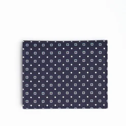 Dark Blue Silk And Leather Folding Card Holder - 10 Compartments