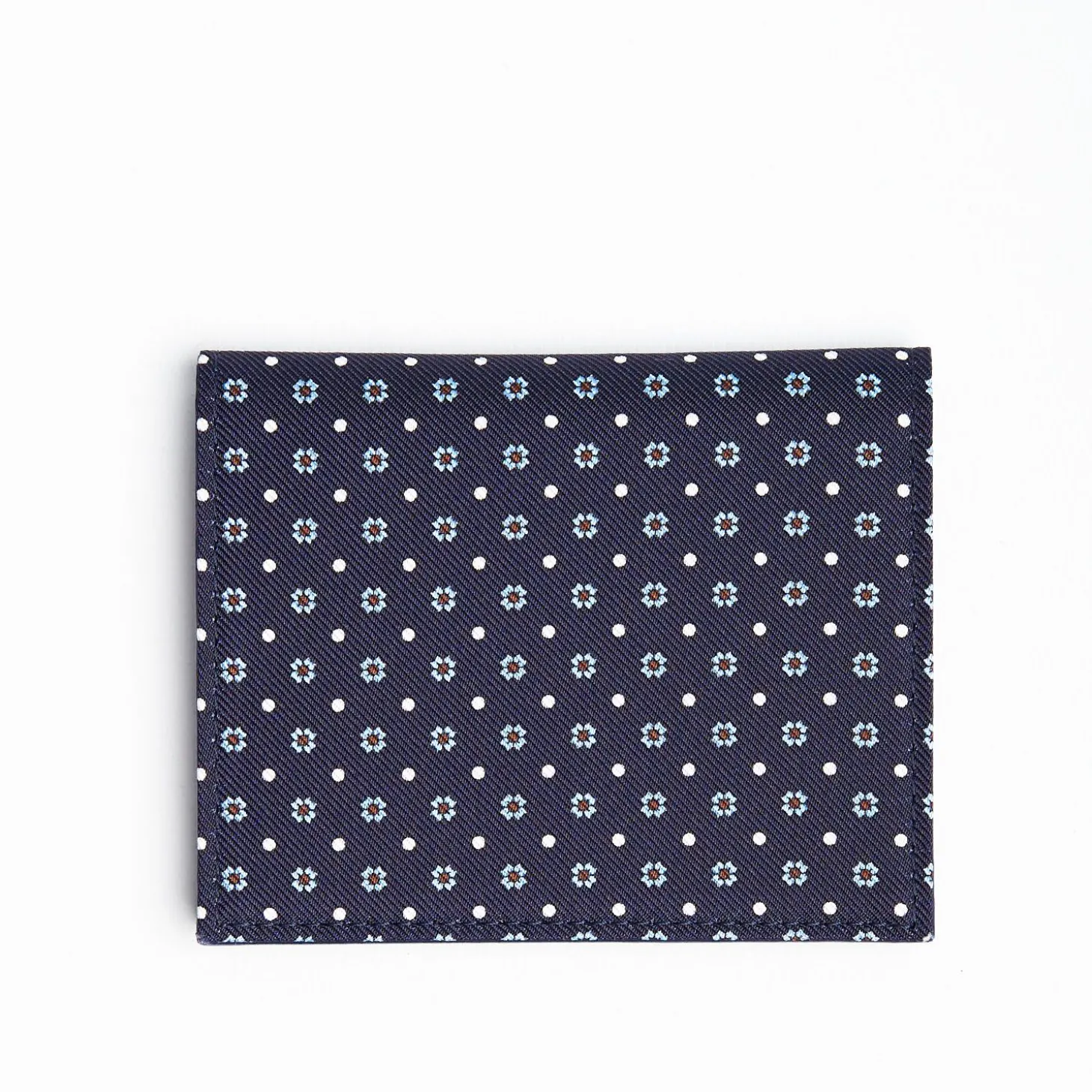 Dark Blue Silk And Leather Folding Card Holder - 10 Compartments
