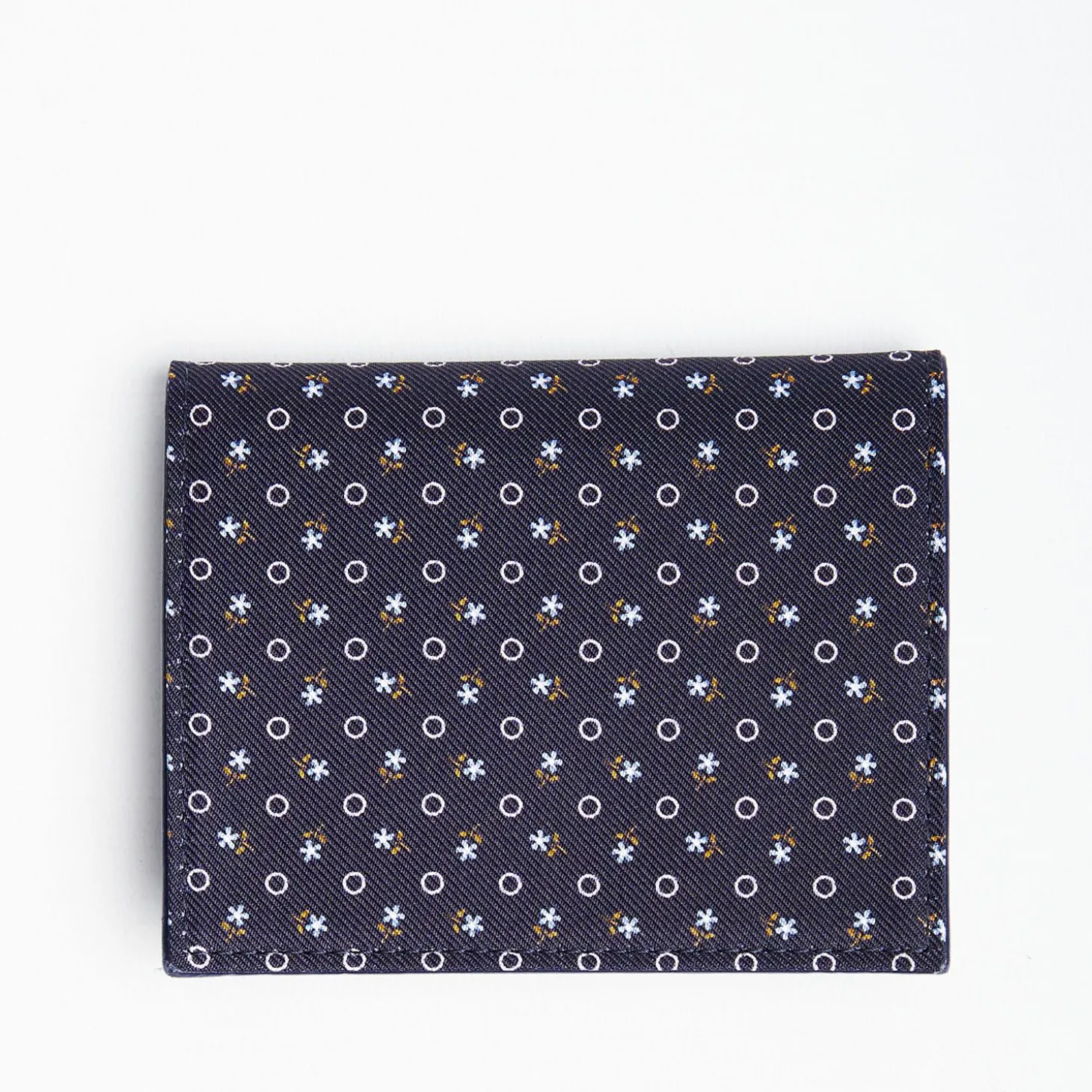 Dark Blue Silk And Leather Folding Card Holder - 10 Compartments
