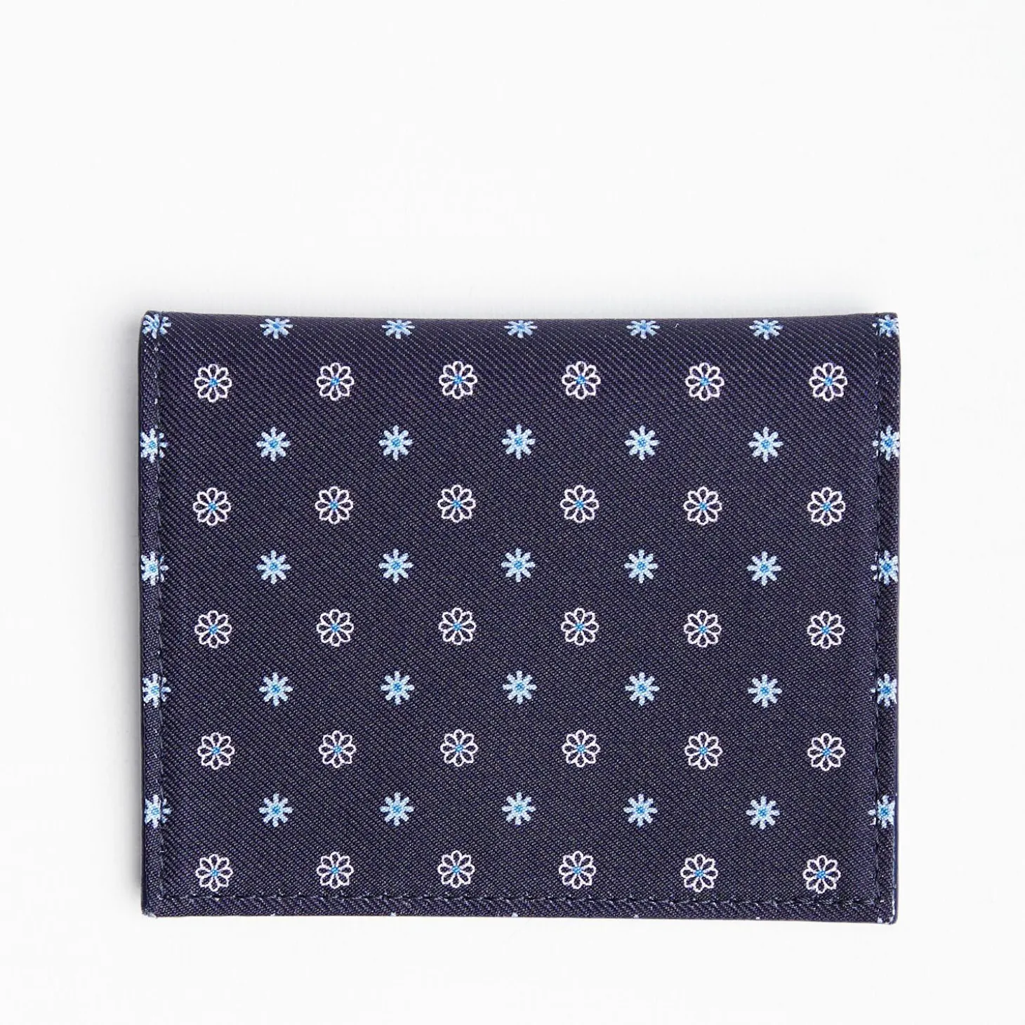 Dark Blue Silk And Leather Folding Card Holder - 10 Compartments