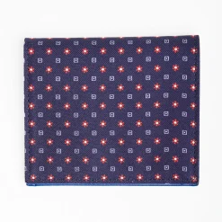 Dark Blue Silk And Leather Folding Card Holder 10 Compartments