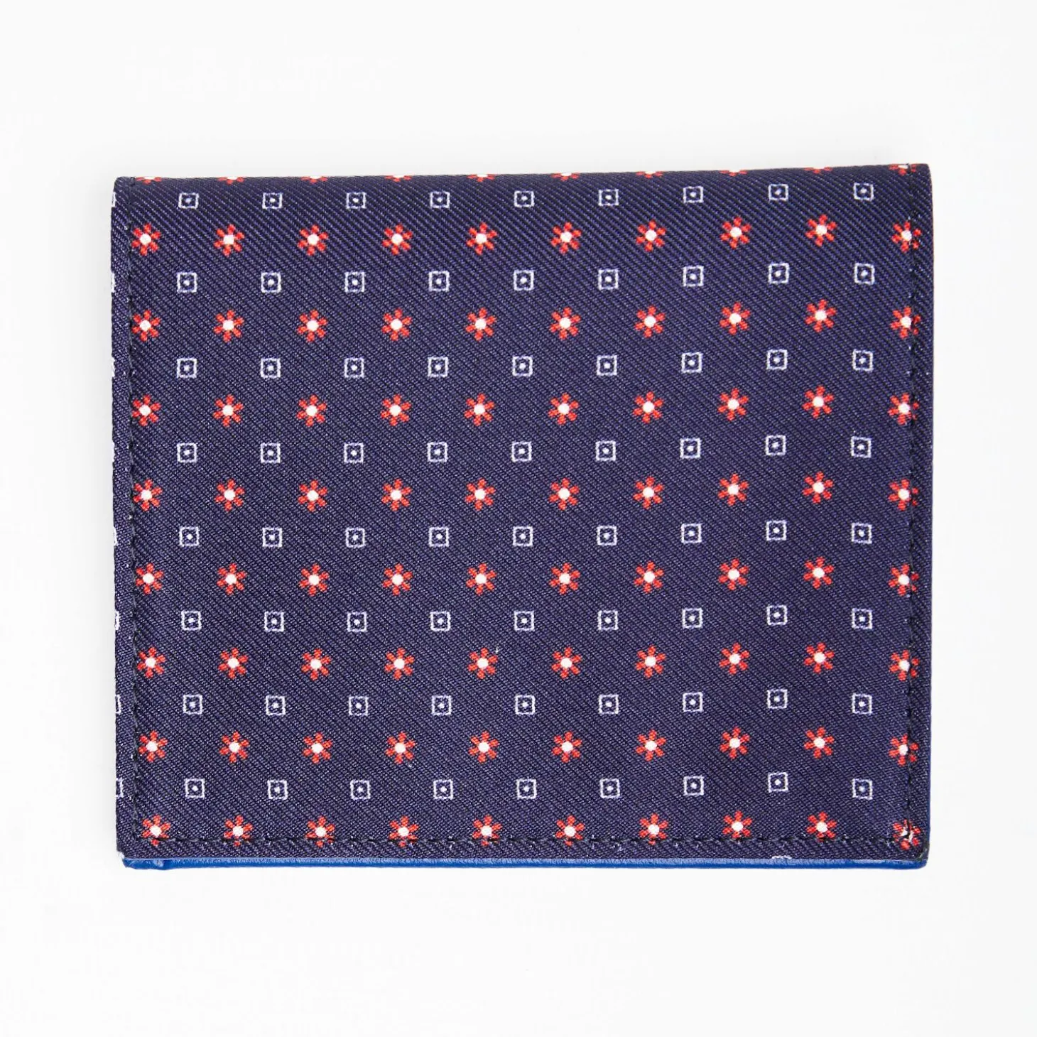Dark Blue Silk And Leather Folding Card Holder 10 Compartments