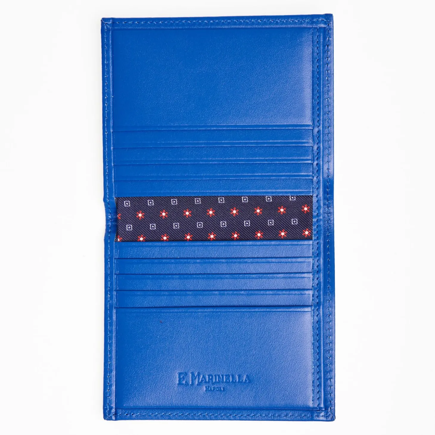 Dark Blue Silk And Leather Folding Card Holder 10 Compartments