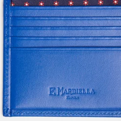 Dark Blue Silk And Leather Folding Card Holder 10 Compartments