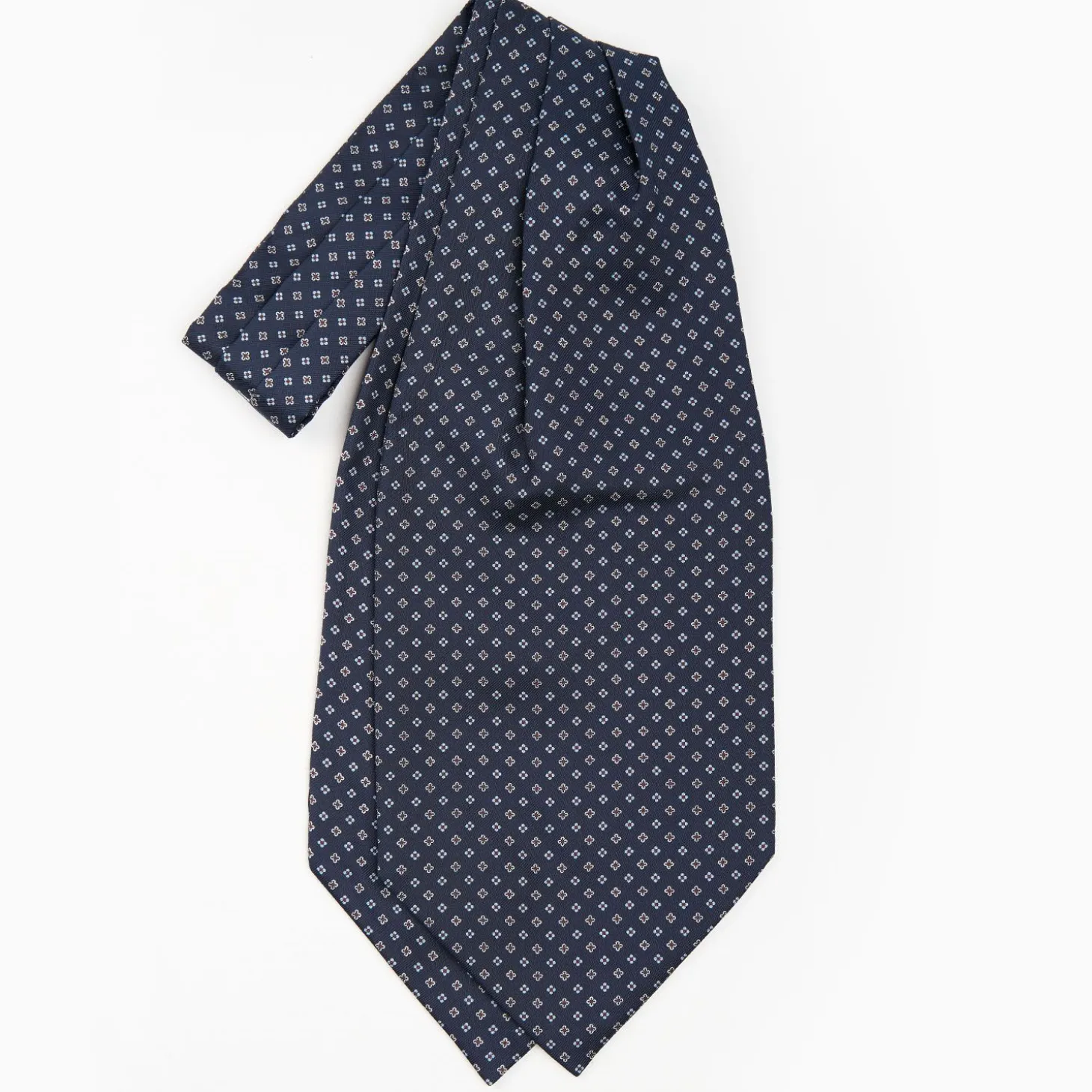 Dark Blue Silk Ascot Tie - Small Flower Designs