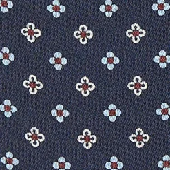 Dark Blue Silk Ascot Tie - Small Flower Designs