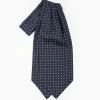 Dark Blue Silk Ascot Tie - Small Flower Designs