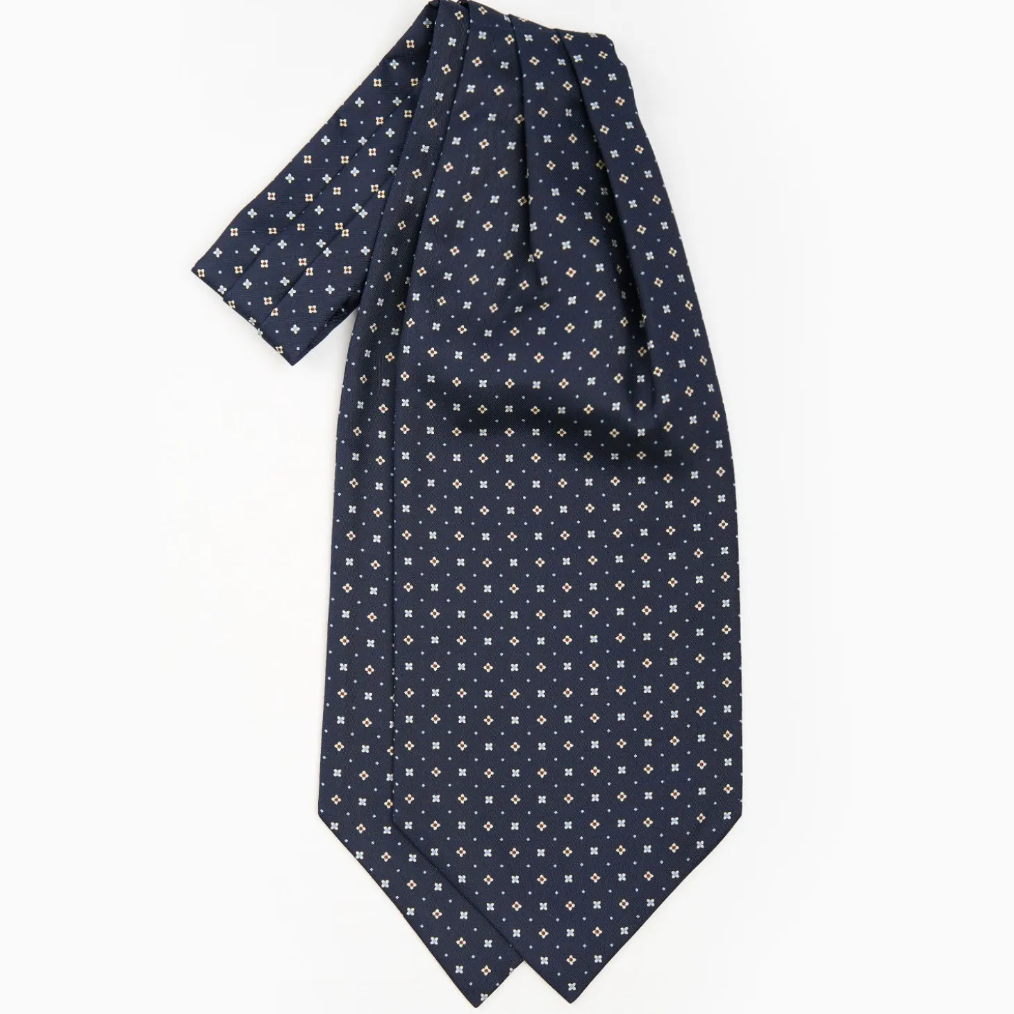 Dark Blue Silk Ascot Tie - Small Flower Designs