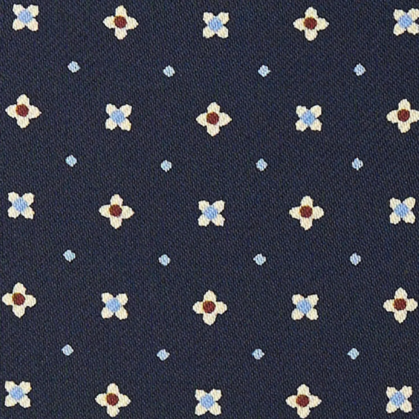 Dark Blue Silk Ascot Tie - Small Flower Designs