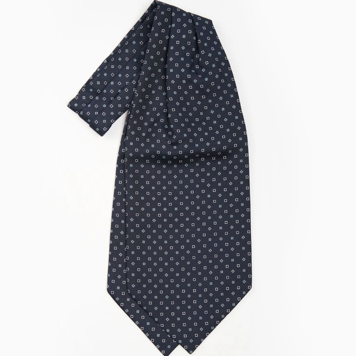 Dark Blue Silk Ascot Tie - Small Flower Designs