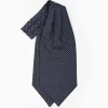 Dark Blue Silk Ascot Tie - Small Flower Designs