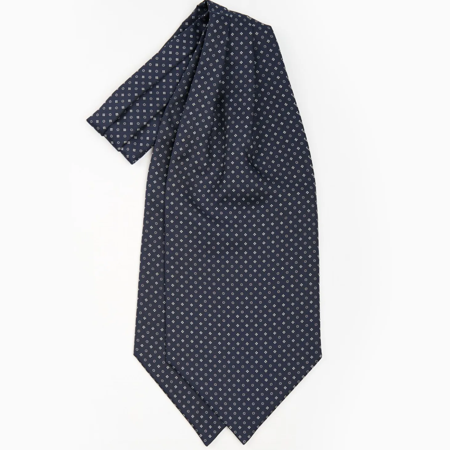 Dark Blue Silk Ascot Tie - Small Flower Designs