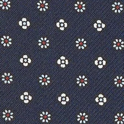 Dark Blue Silk Ascot Tie - Small Flower Designs