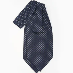 Dark Blue Silk Ascot Tie - Small Flower Designs