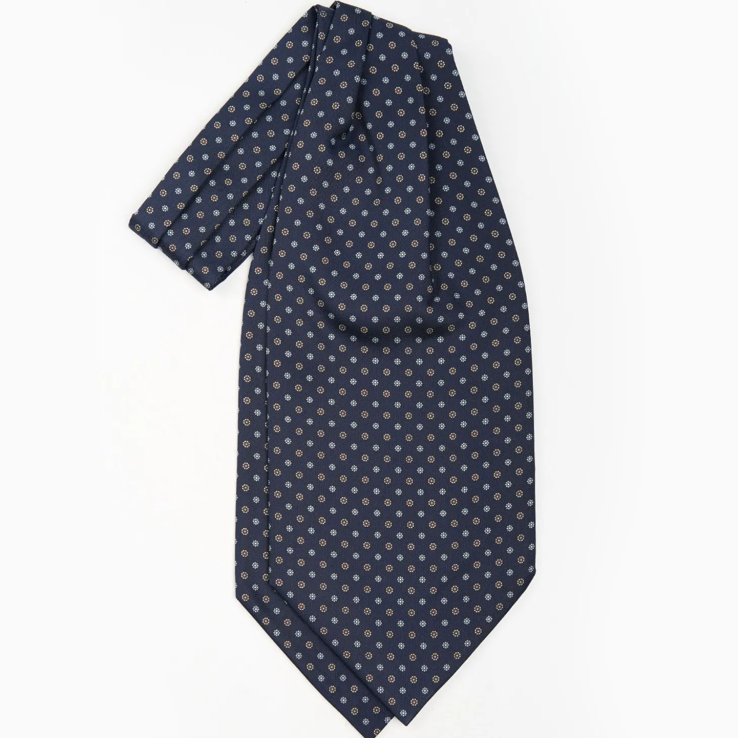 Dark Blue Silk Ascot Tie - Small Flower Designs