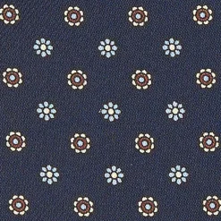 Dark Blue Silk Ascot Tie - Small Flower Designs