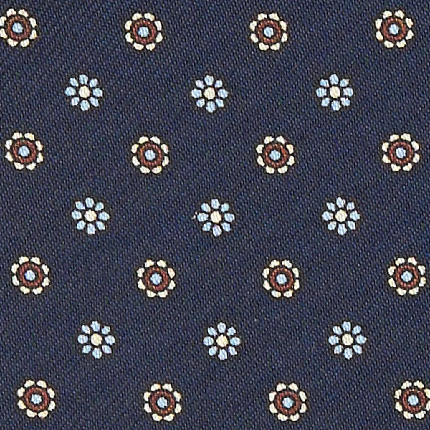 Dark Blue Silk Ascot Tie - Small Flower Designs