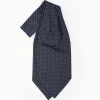 Dark Blue Silk Ascot Tie - Small Flower Designs