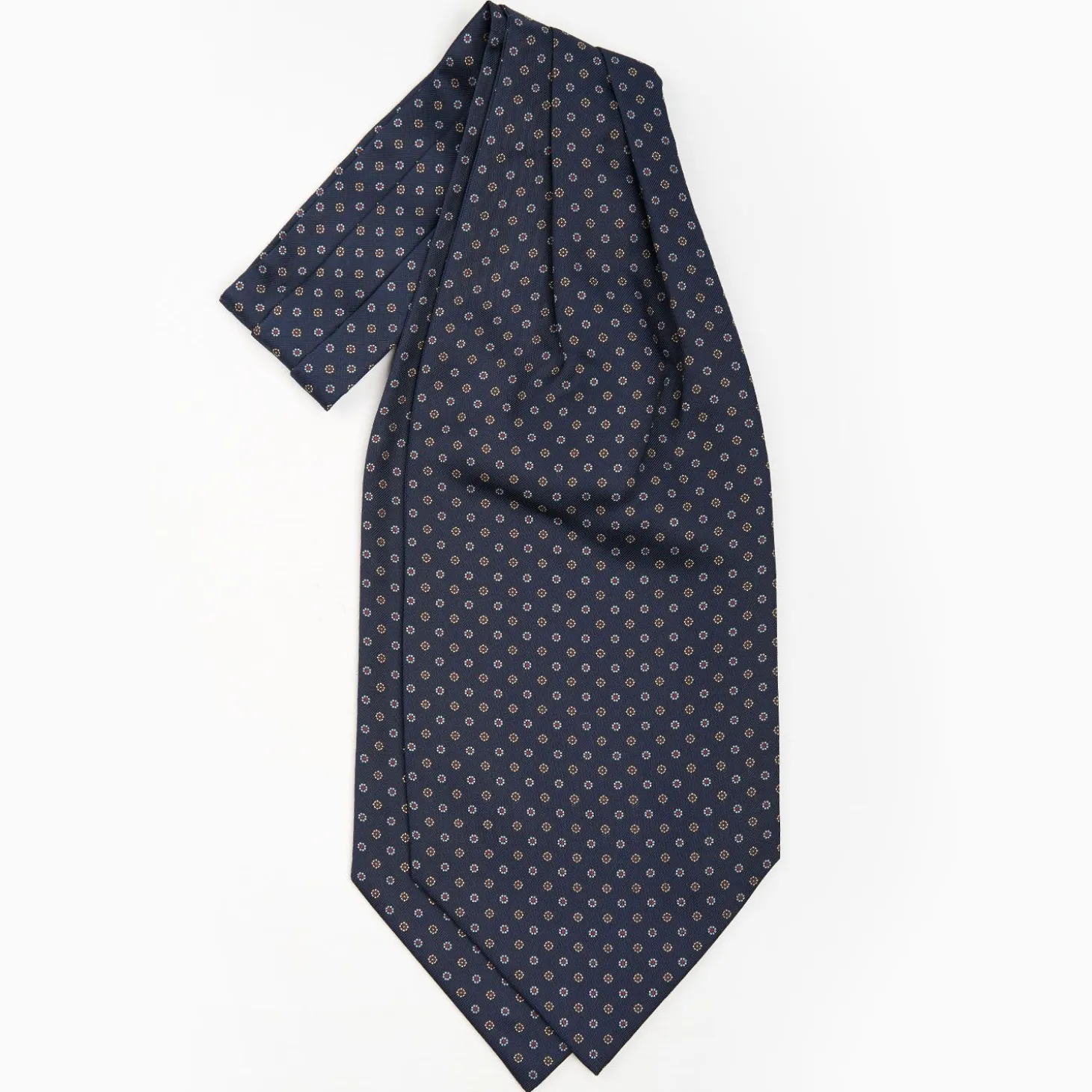 Dark Blue Silk Ascot Tie - Small Flower Designs