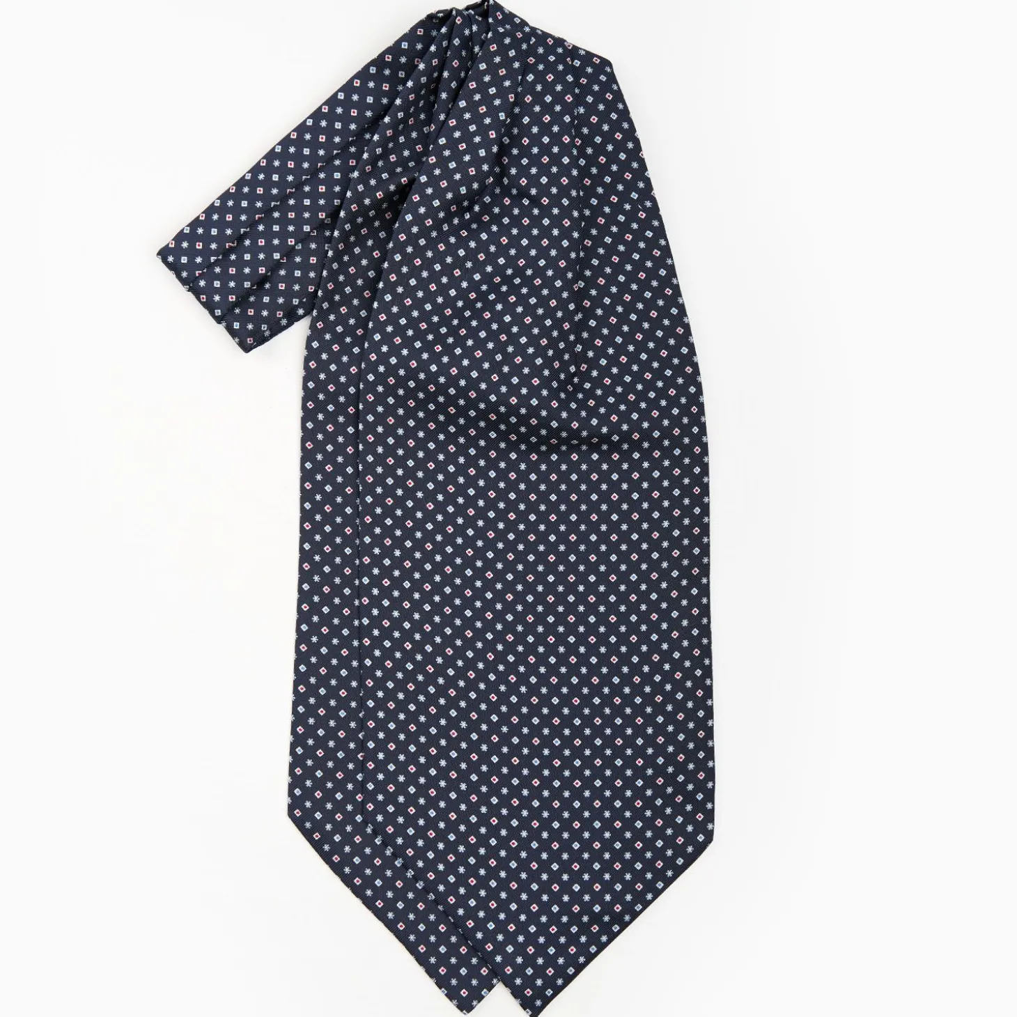 Dark Blue Silk Ascot Tie - Small Flower Designs