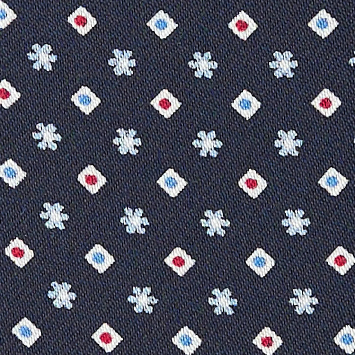 Dark Blue Silk Ascot Tie - Small Flower Designs