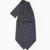 Dark Blue Silk Ascot Tie - Small Flower Designs