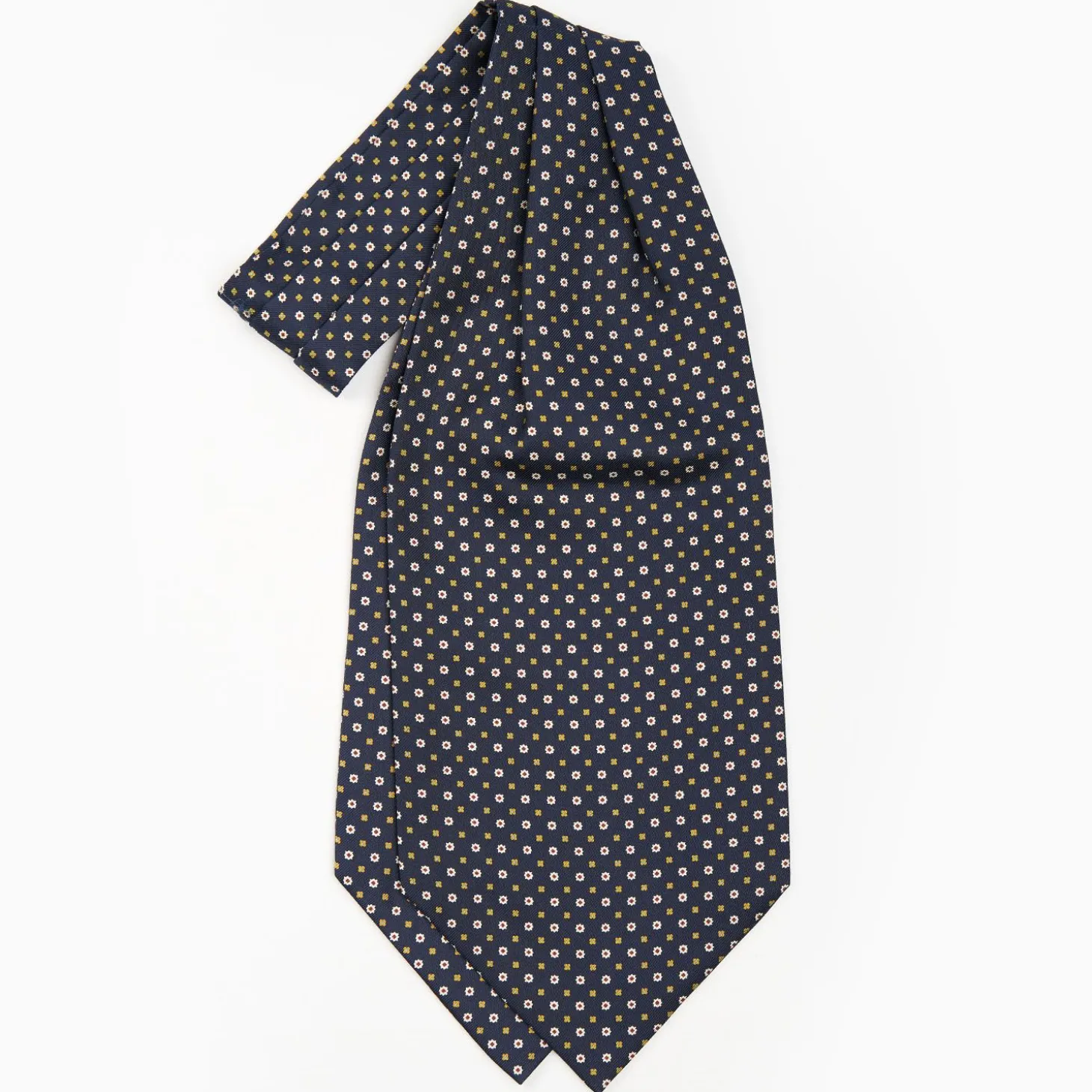 Dark Blue Silk Ascot Tie - Small Flower Designs