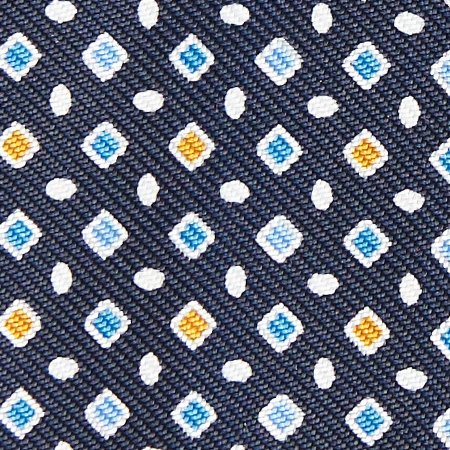 Dark Blue Silk Bowtie To Self-Tie Small Geometric Pattern