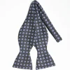 Dark Blue Silk Bowtie To Self-Tie - Small Flower Pattern