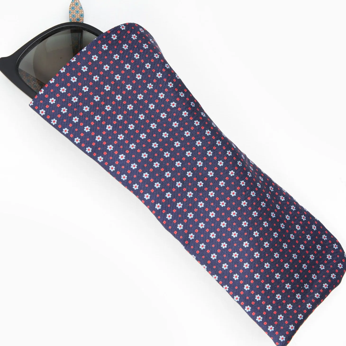 Dark Blue Silk Glasses Case