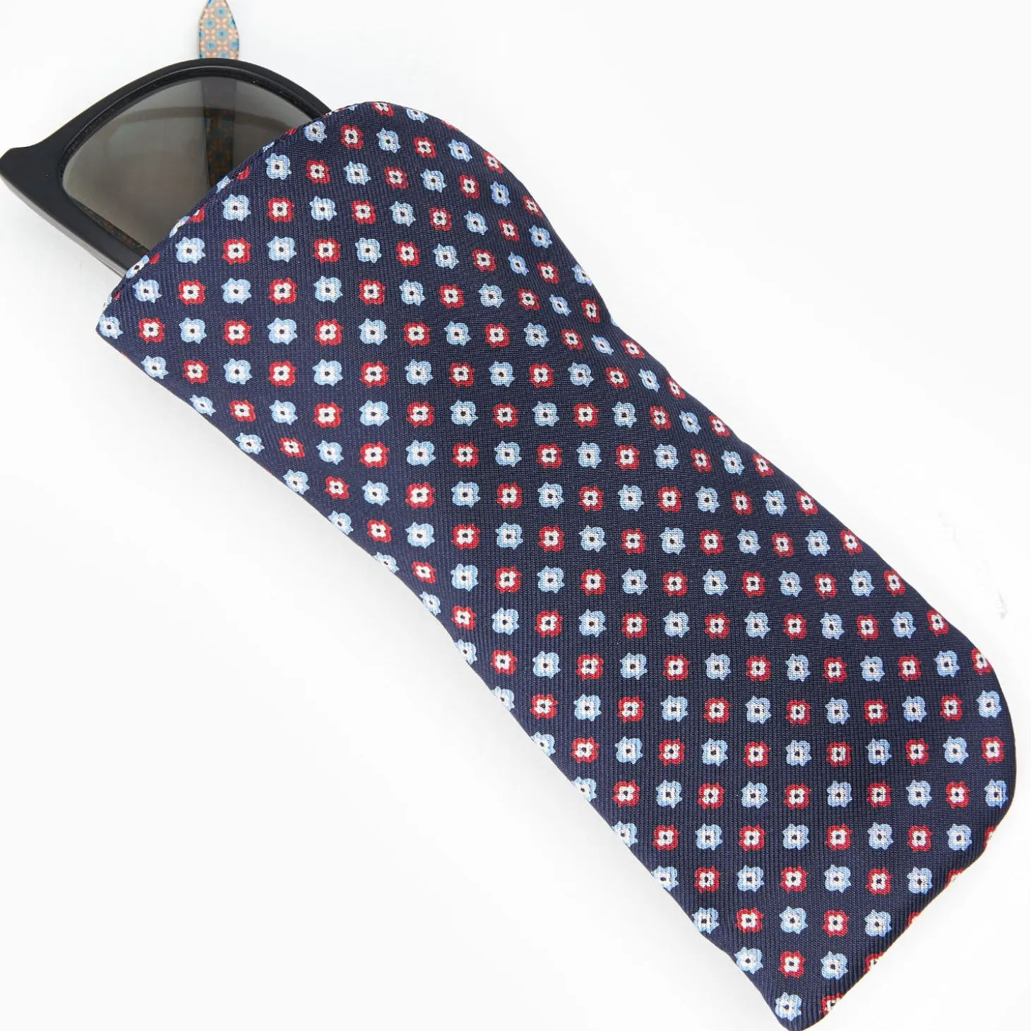 Dark Blue Silk Glasses Case