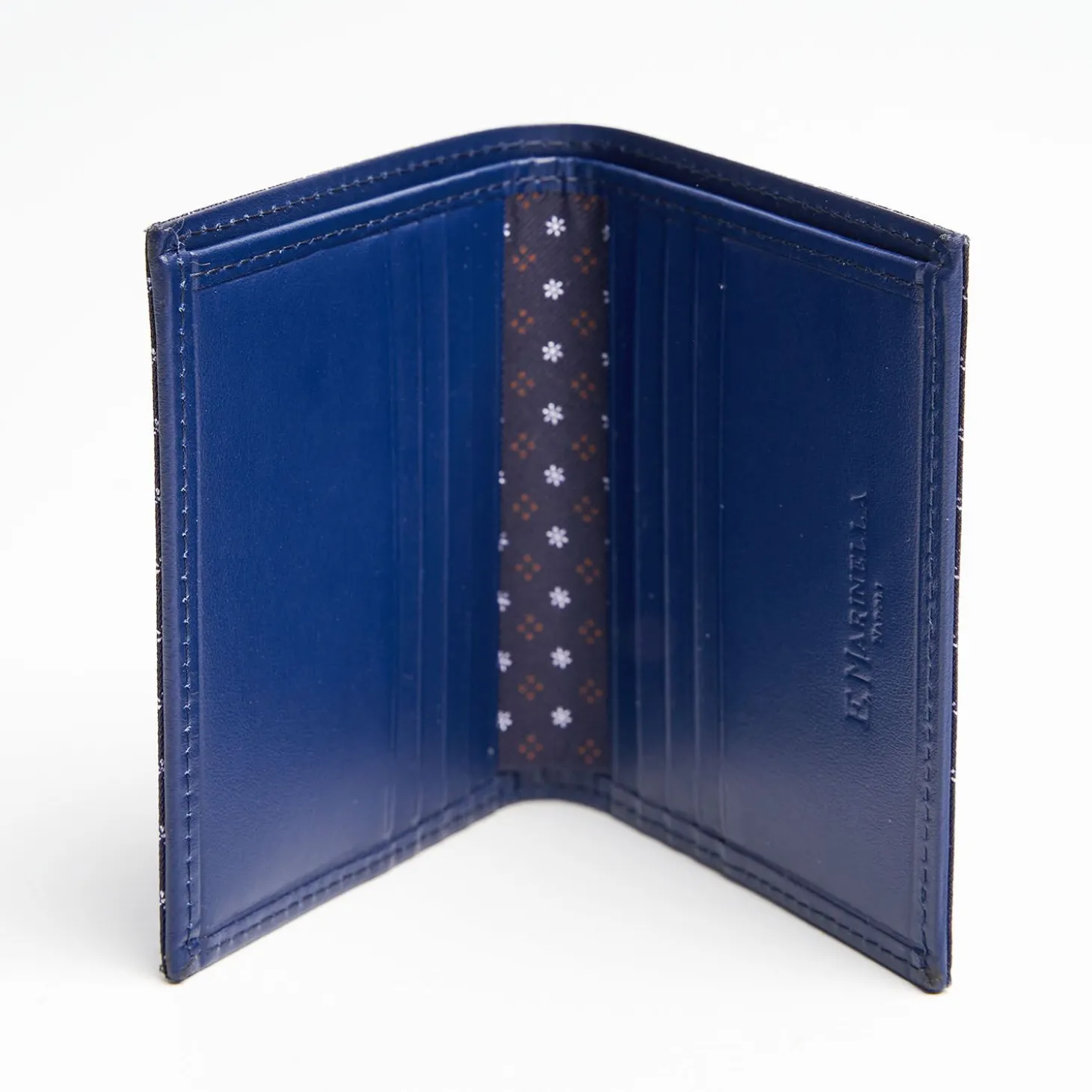 Dark Blue Small Wallet In Silk And Leather