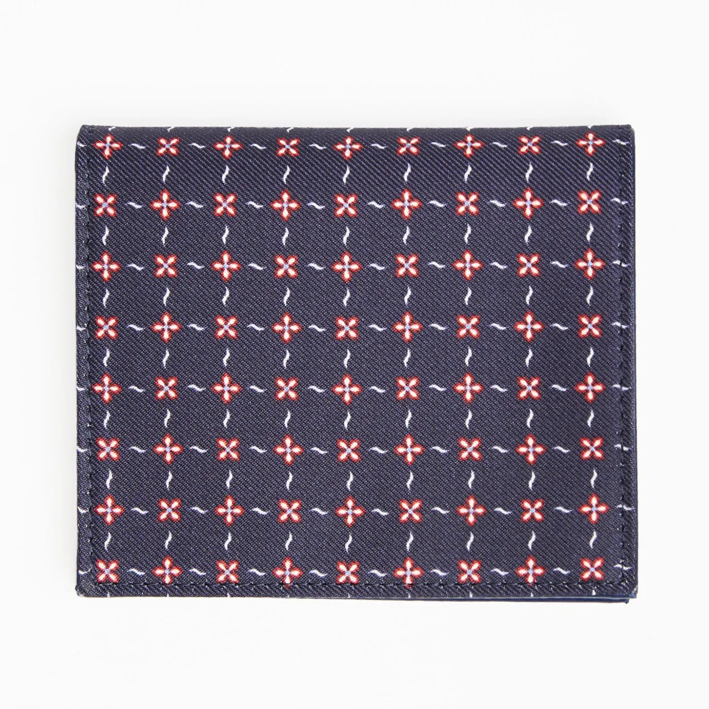 Dark Blue Small Wallet In Silk And Leather