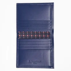 Dark Blue Small Wallet In Silk And Leather