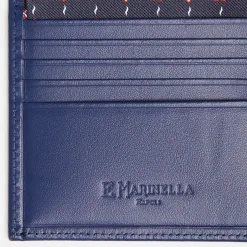 Dark Blue Small Wallet In Silk And Leather