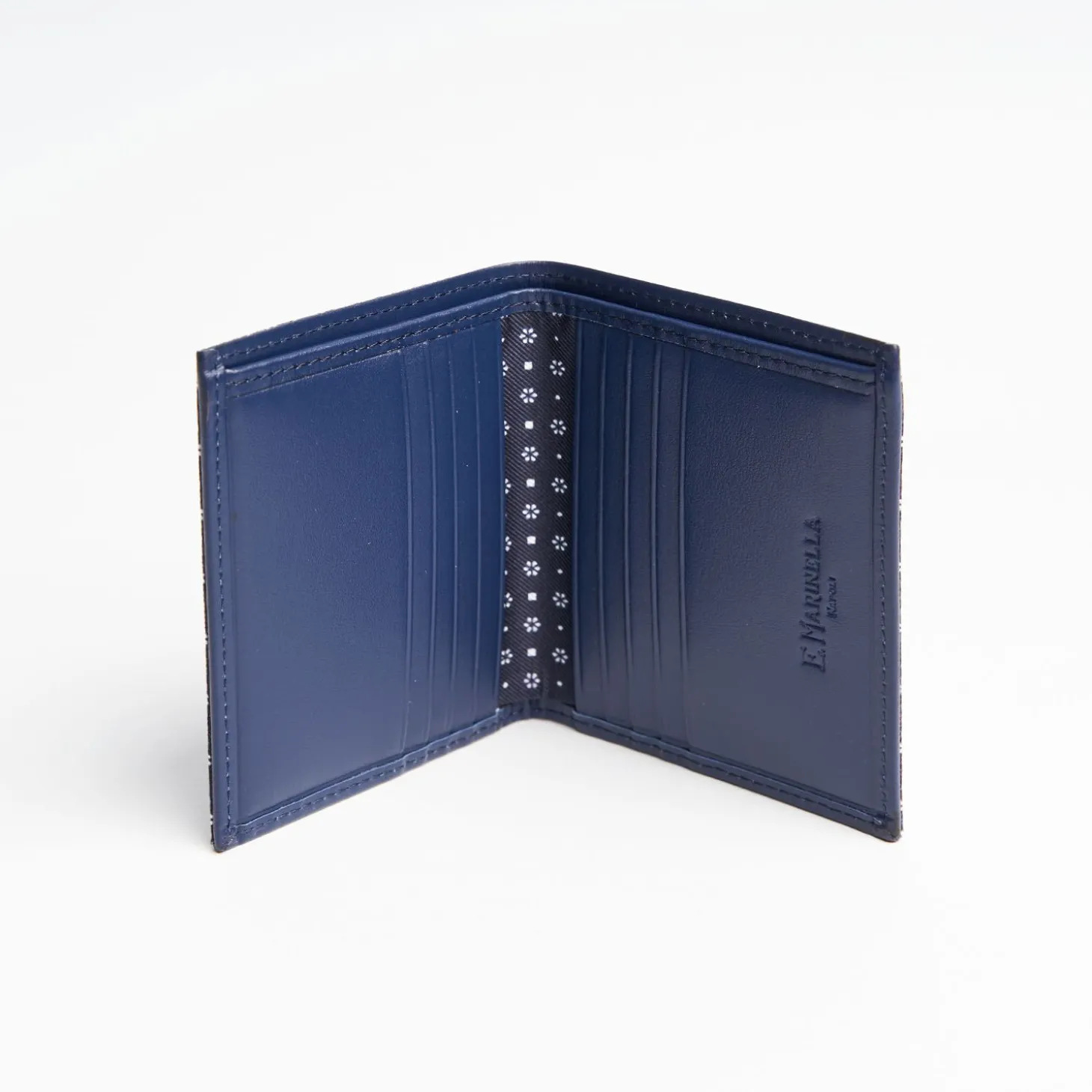 Dark Blue Small Wallet In Silk And Leather
