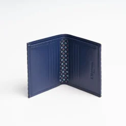 Dark Blue Small Wallet In Silk And Leather