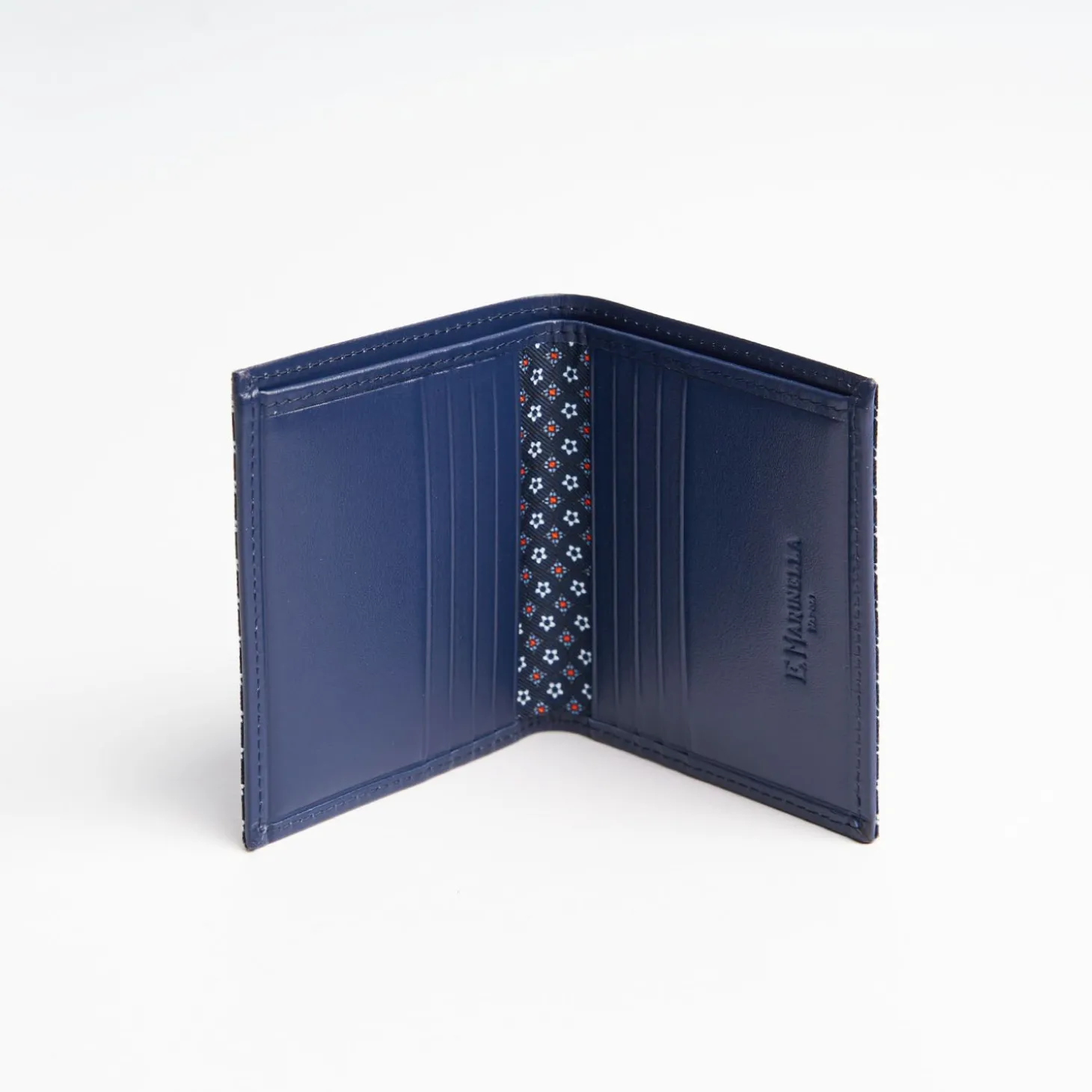 Dark Blue Small Wallet In Silk And Leather