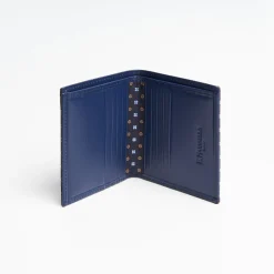 Dark Blue Small Wallet In Silk And Leather