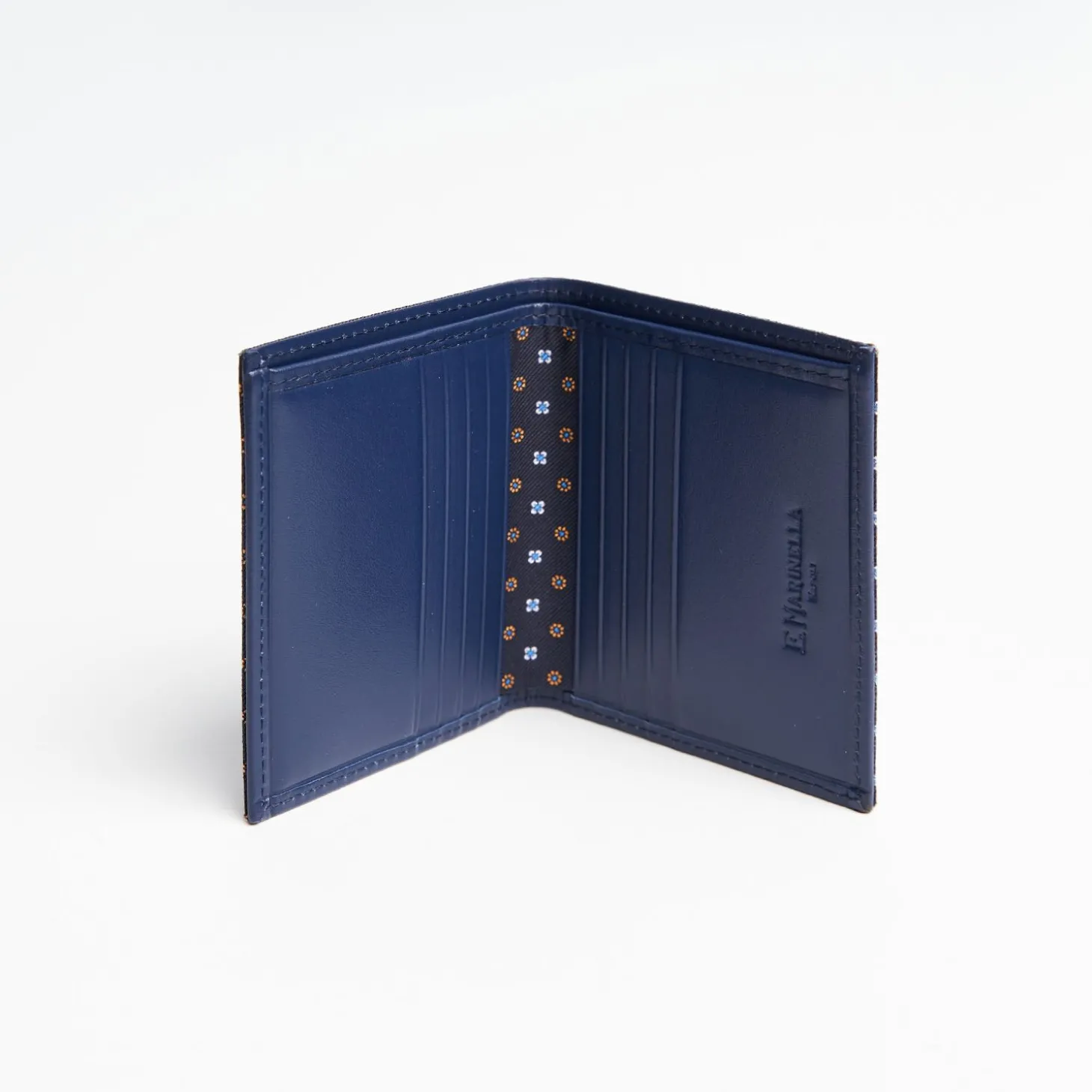 Dark Blue Small Wallet In Silk And Leather