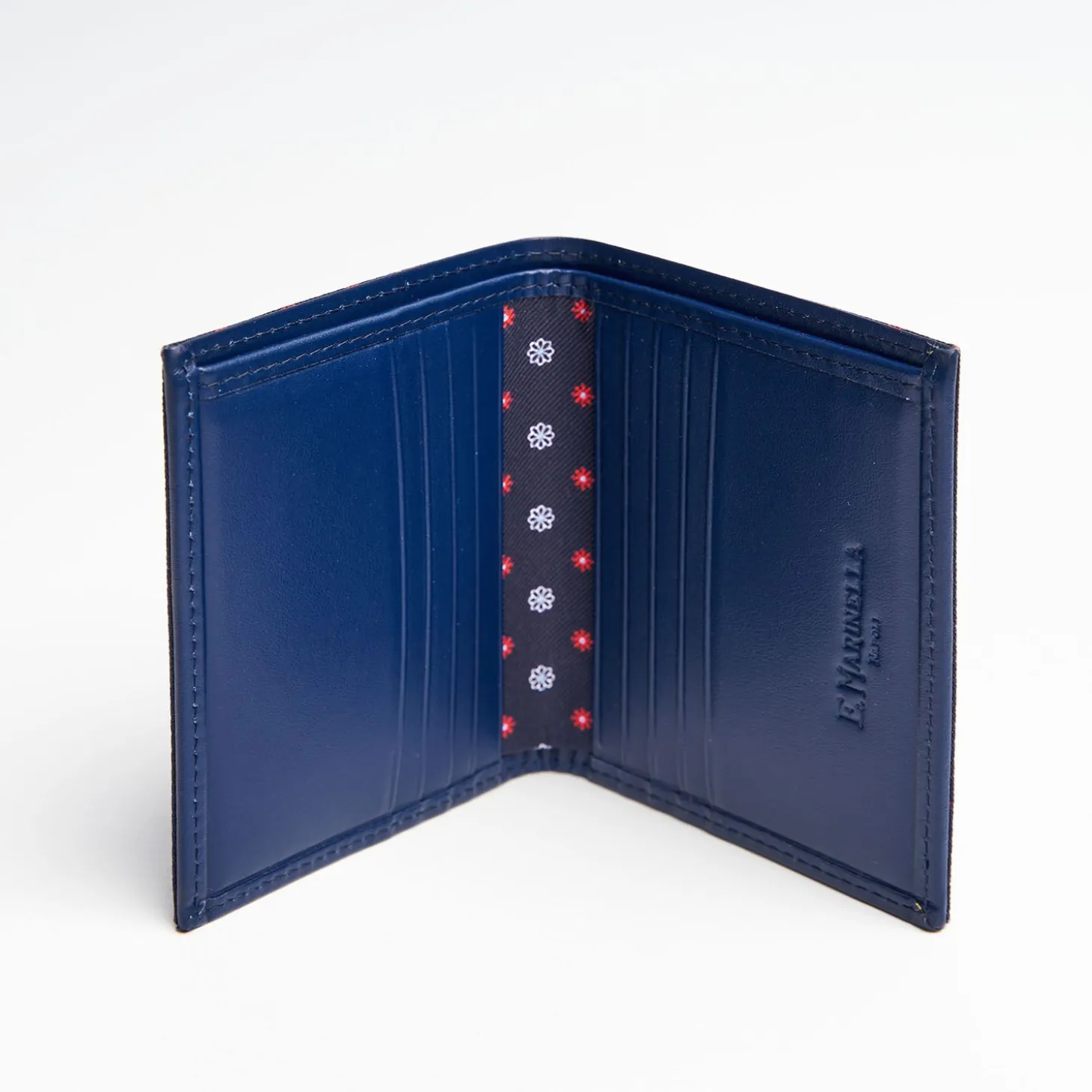 Dark Blue Small Wallet In Silk And Leather