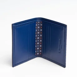 Dark Blue Small Wallet In Silk And Leather