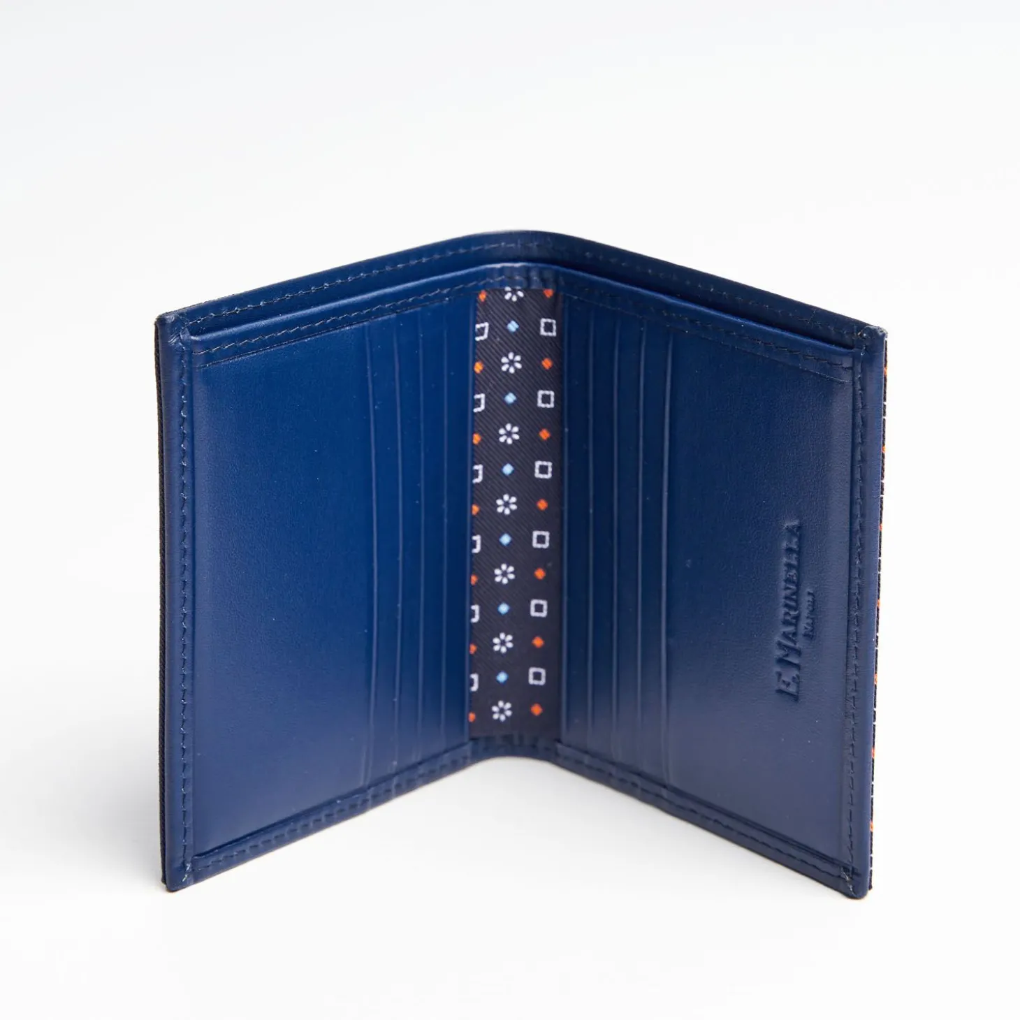 Dark Blue Small Wallet In Silk And Leather
