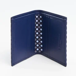 Dark Blue Small Wallet In Silk And Leather