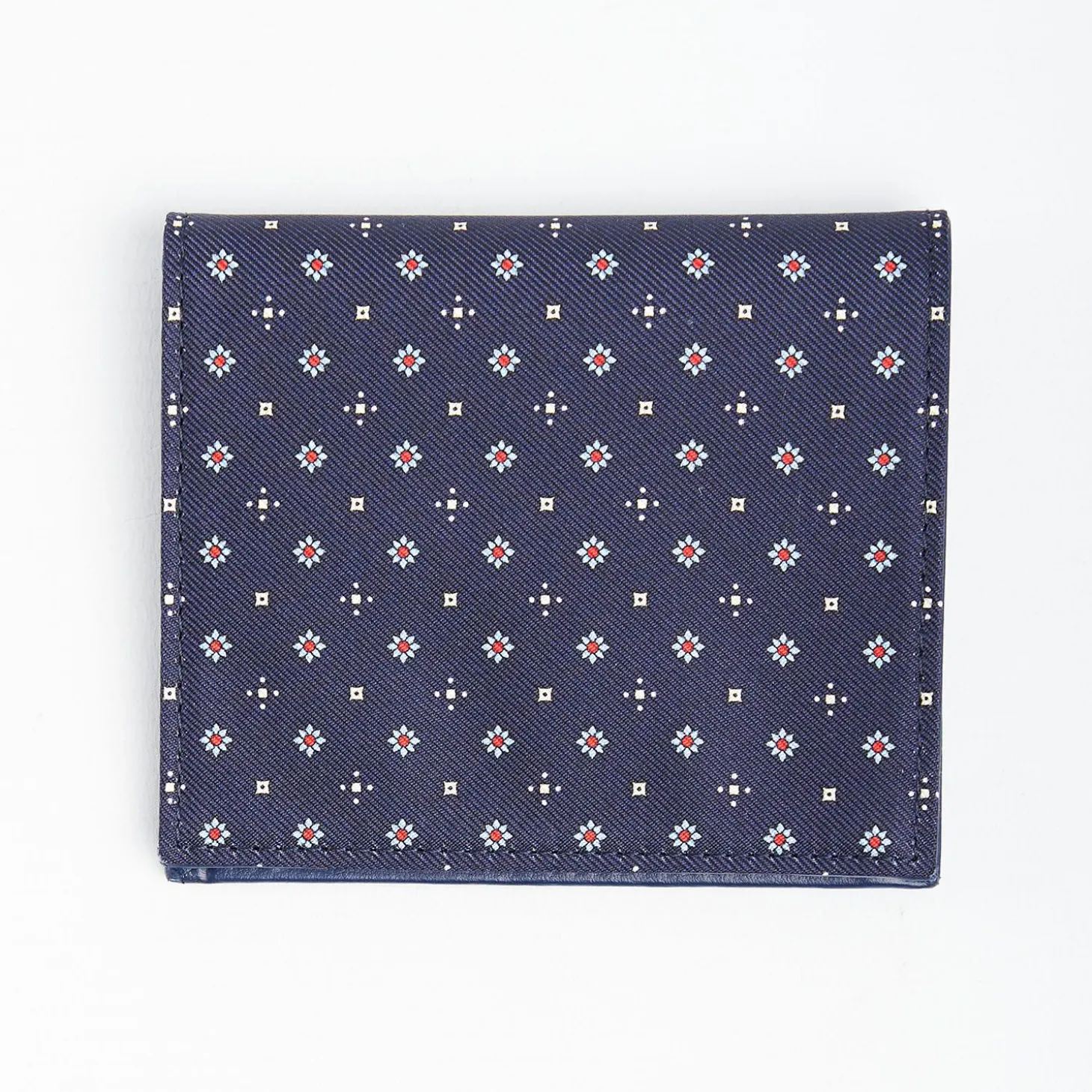 Dark Blue Small Wallet In Silk And Leather